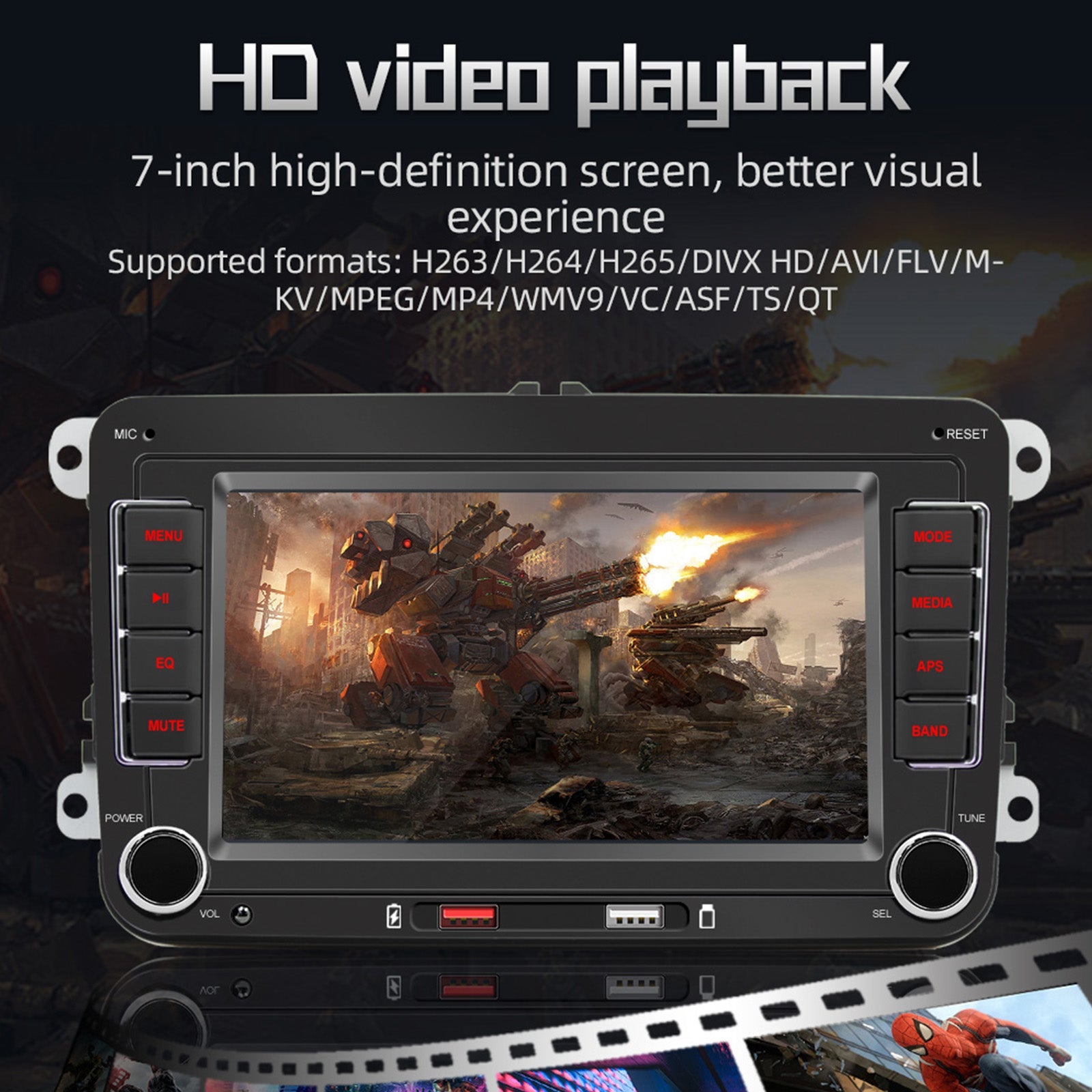 7 "Volkswagen Coche Bluetooth Radio Coche Reproductor MP5 Inalámbrico Carplay + 4 Cámara LED