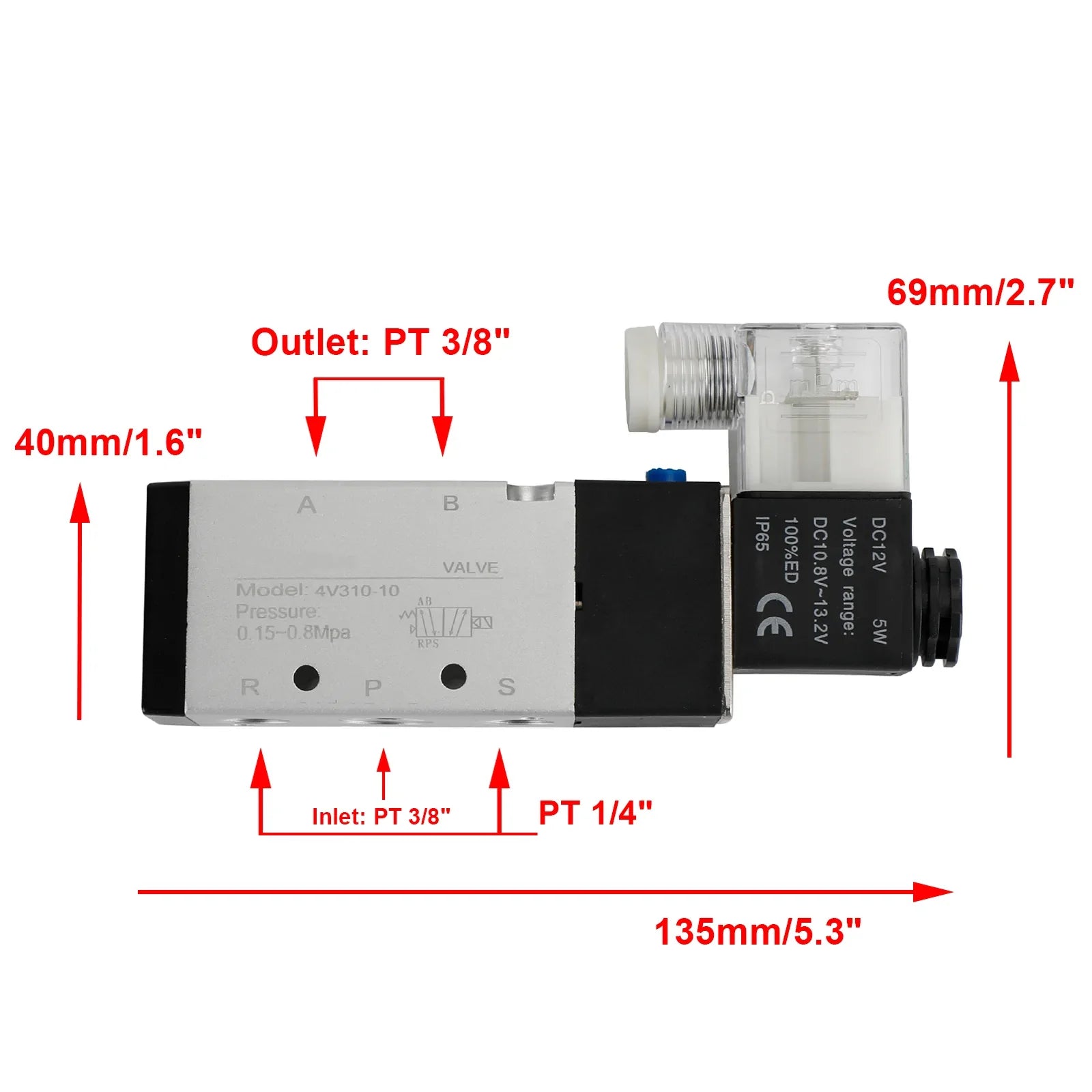Electrovanne électrique pneumatique 4V310-10 2 positions 5 voies PT 3/8"