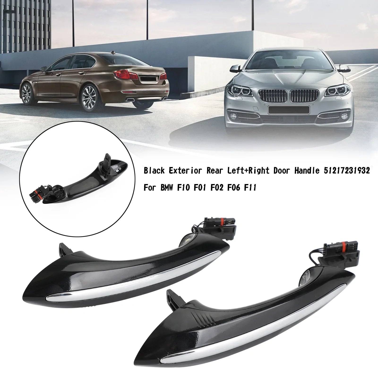 Poignée de porte extérieure arrière gauche + droite 51217231932/33 pour BMW F10 F01 F02 F06 F11 générique
