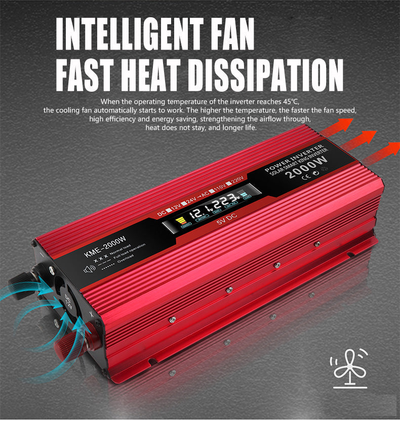 Convertitore di alimentazione per auto Convertitore DC 12V a AC 220V Trasformatore LCD Display LED 2000W