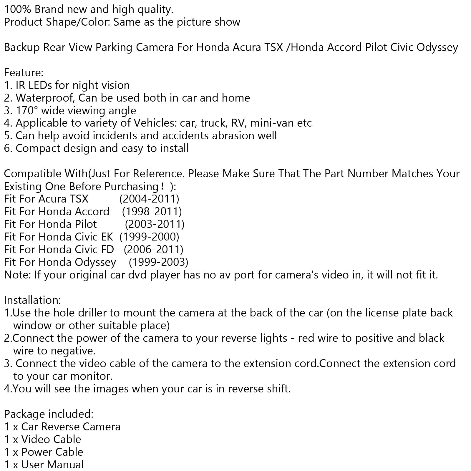 Pysäköintikamera Honda Acura TSX Accord Pilot Civic HD CCD:lle