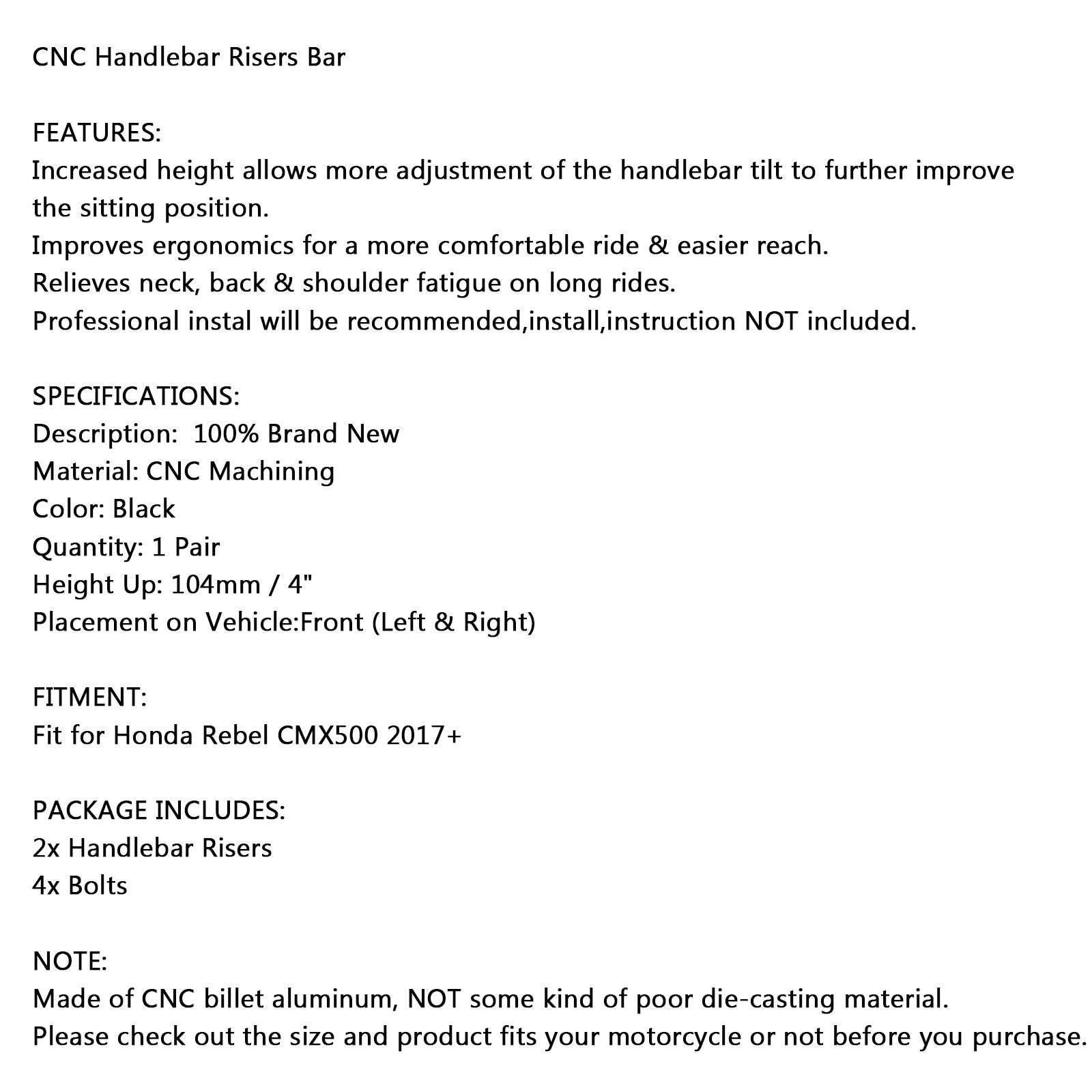 Areyourshop CNC ovire za Honda Rebel CMX500 2017+ Black