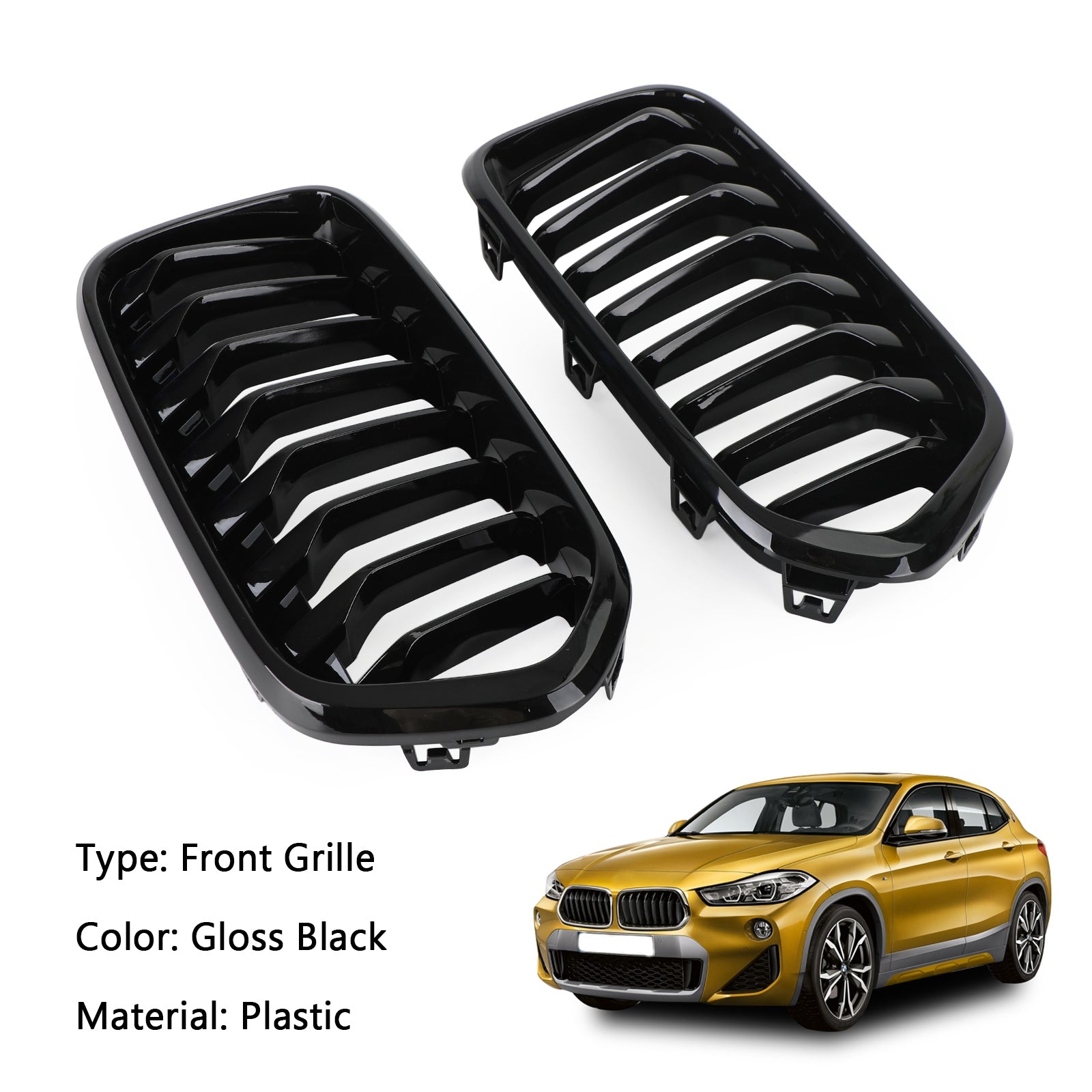 Grille de calandre de pare-chocs avant noir brillant pour BMW X2 Series F39 2018-2021 Generic