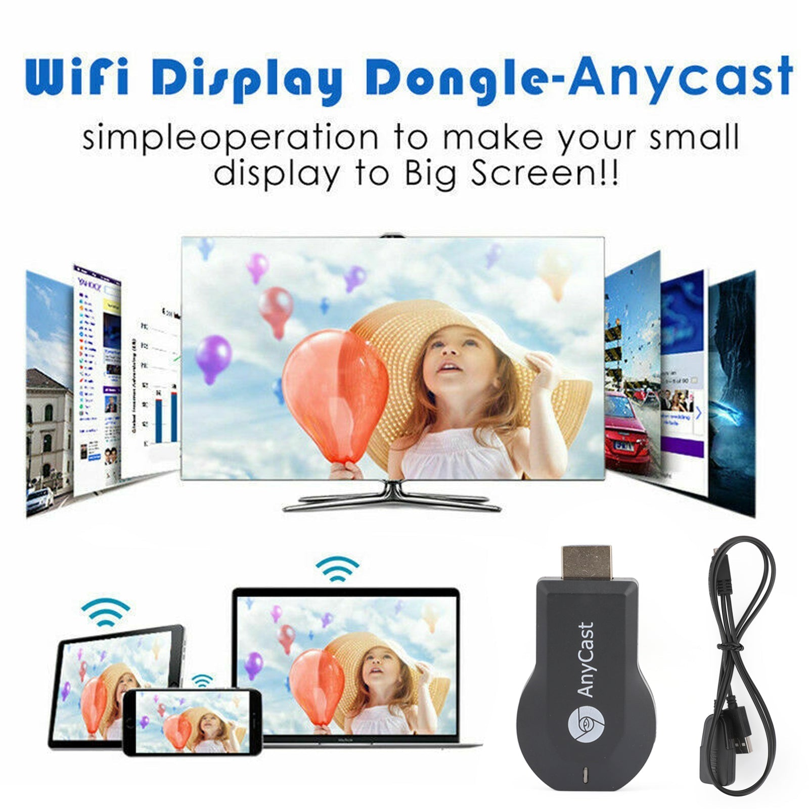 Näyttövastaanotin Dongle Streamer Anycast 4K M4+ Air Play HDMI TV Stick WIFI