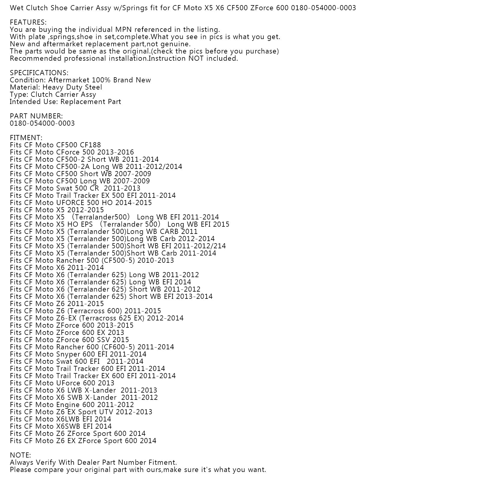 Portazapatas de embrague húmedo para CFMoto 500 600 CF500 CF600 ATV 0180-054000-0003 genérico