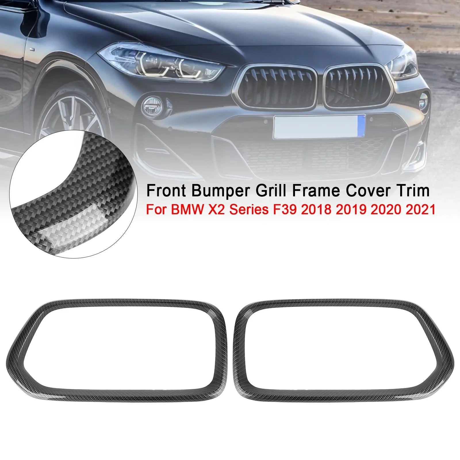 BMW X2-serie F39 2018-2021 Koolstofvezel voorbumpergrilleframe-afwerking