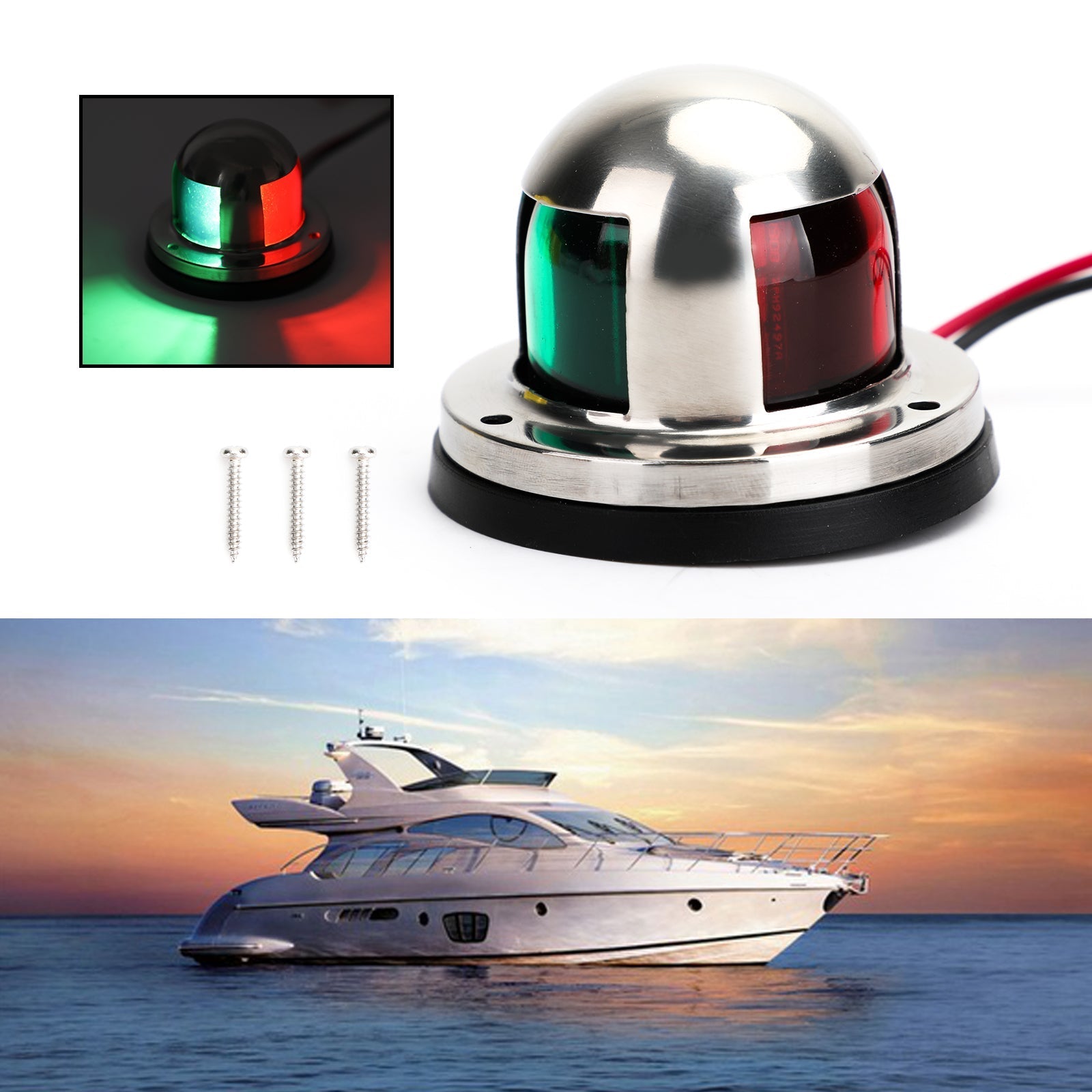 Luci di navigazione a prua a LED in acciaio inossidabile 12V per pontone per barche marine 2 IN 1
