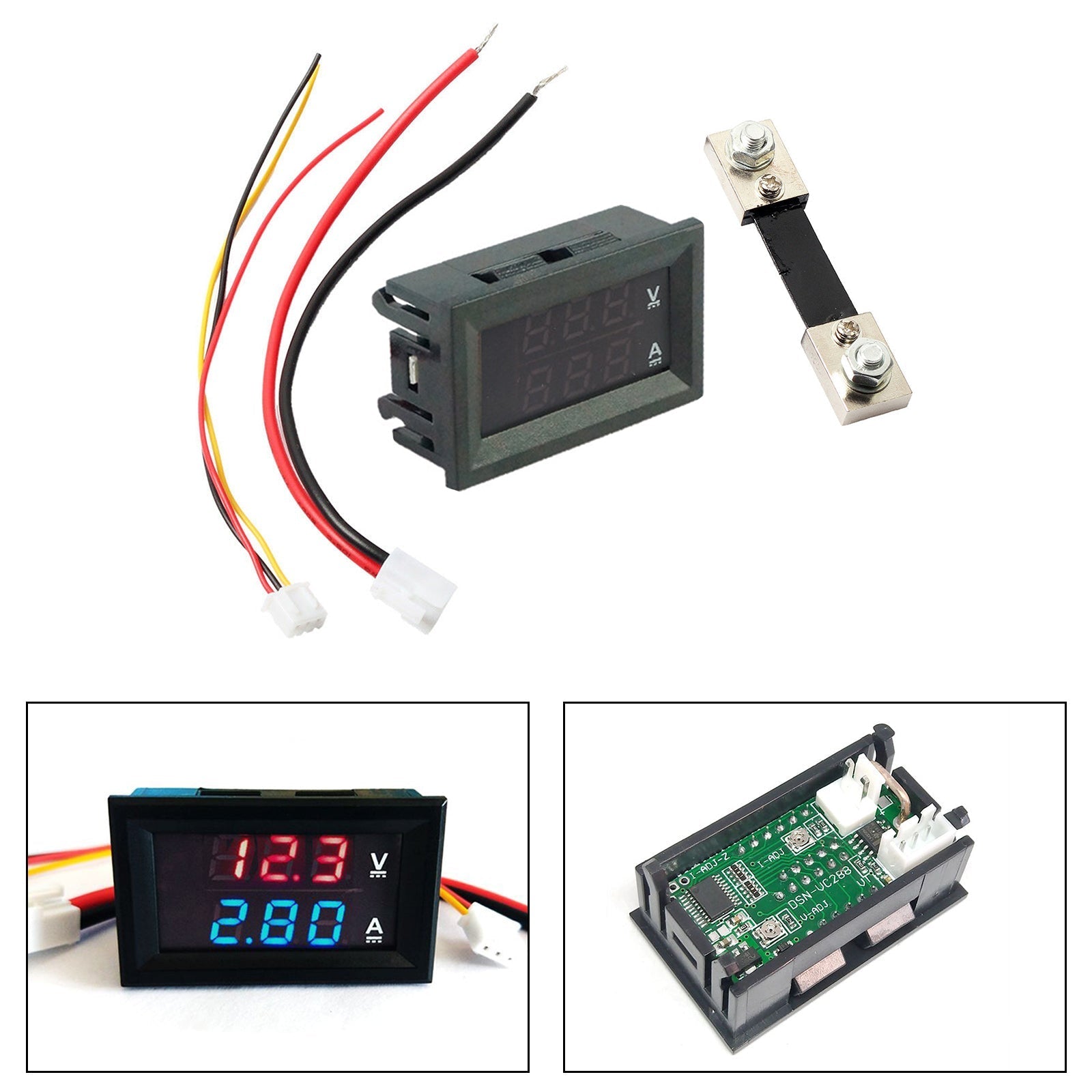 DC 100A 100V Cyfrowy woltomierz Woltomierz Amperomierz Niebieska czerwona dioda LED Bocznik prądowy