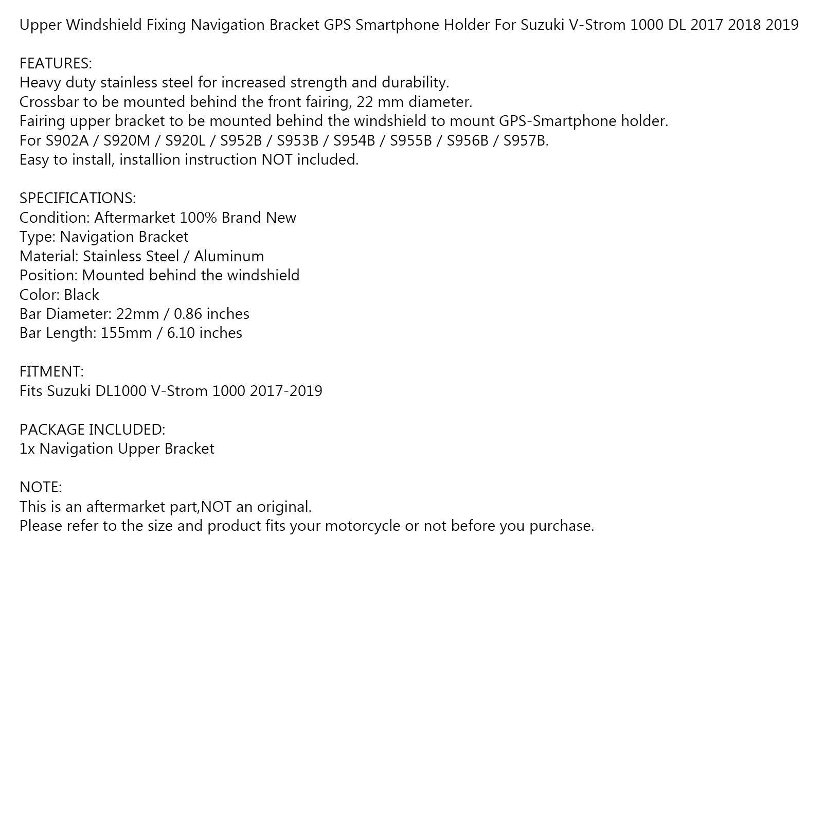 Staffa supporto GPS per smartphone compatibile con Suzuki DL1000 V-Strom/XT 2017-2019