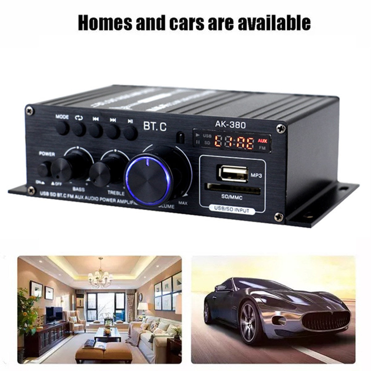 Bluetooth 2.0CH 400W Hi-Fi Auto Stereo 12V MP3 Samochodowy wzmacniacz audio Wzmacniacz radiowy