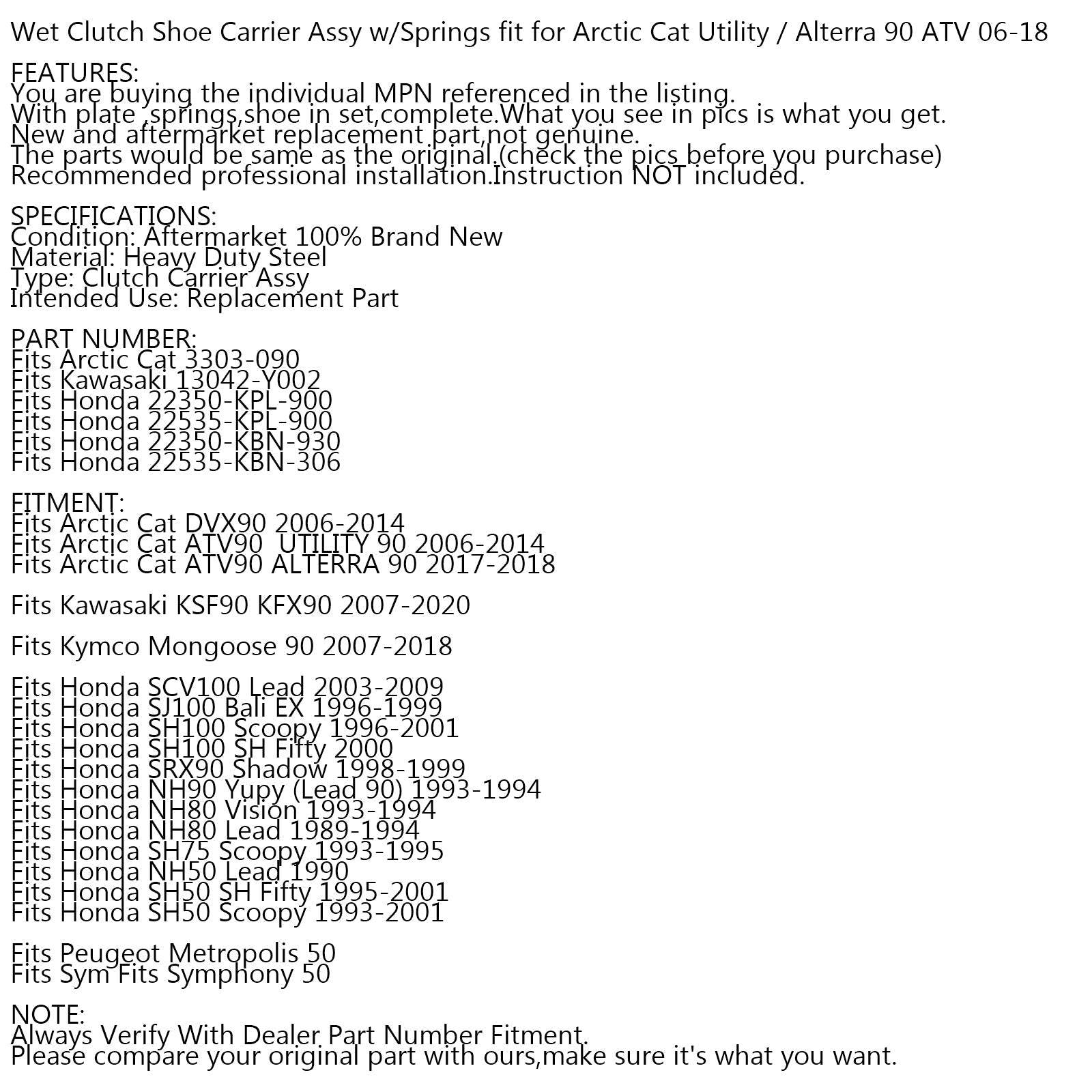 Set completo di pesi frizione e molle per Kawasaki KSF90 KFX90 2007-2020 Generico
