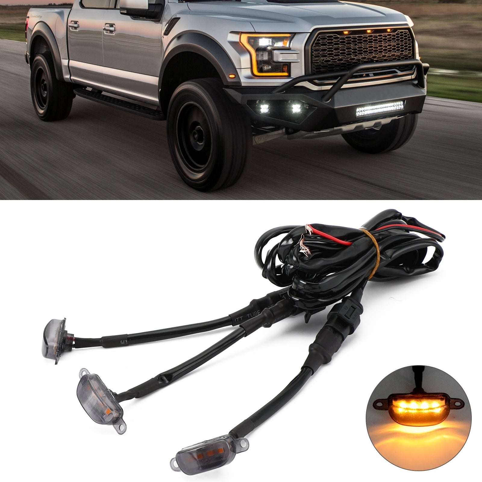 3 stuks gerookte lens amber LED-lamp Raptor Grille looplicht voor Ford F-150 Generiek