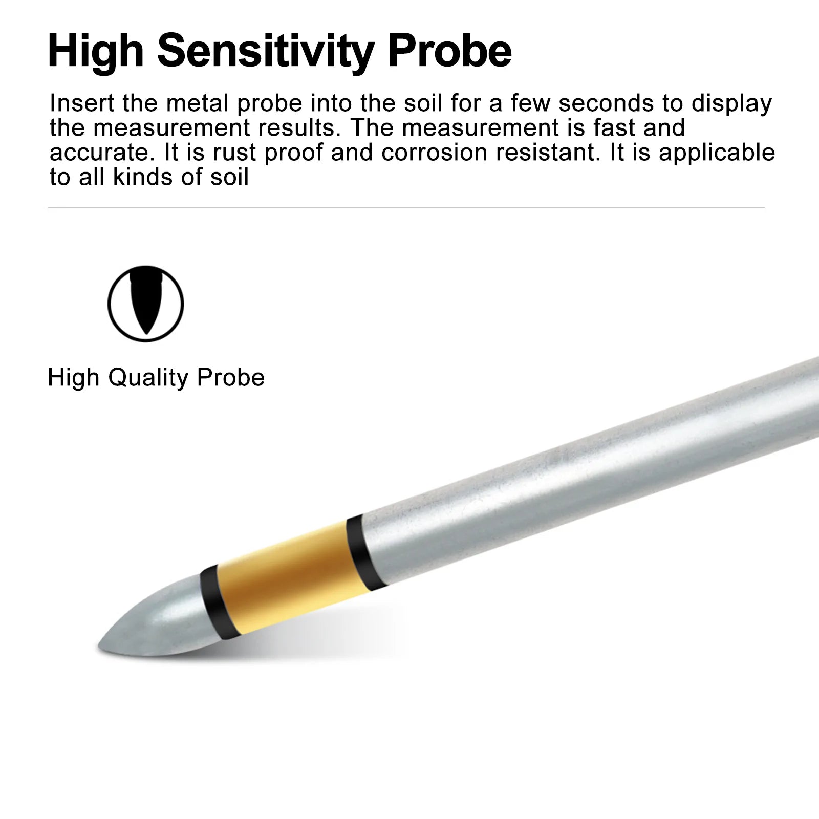 Testeur de PH de sol portable PH et humidimètre avec sonde en métal de 295 mm de long