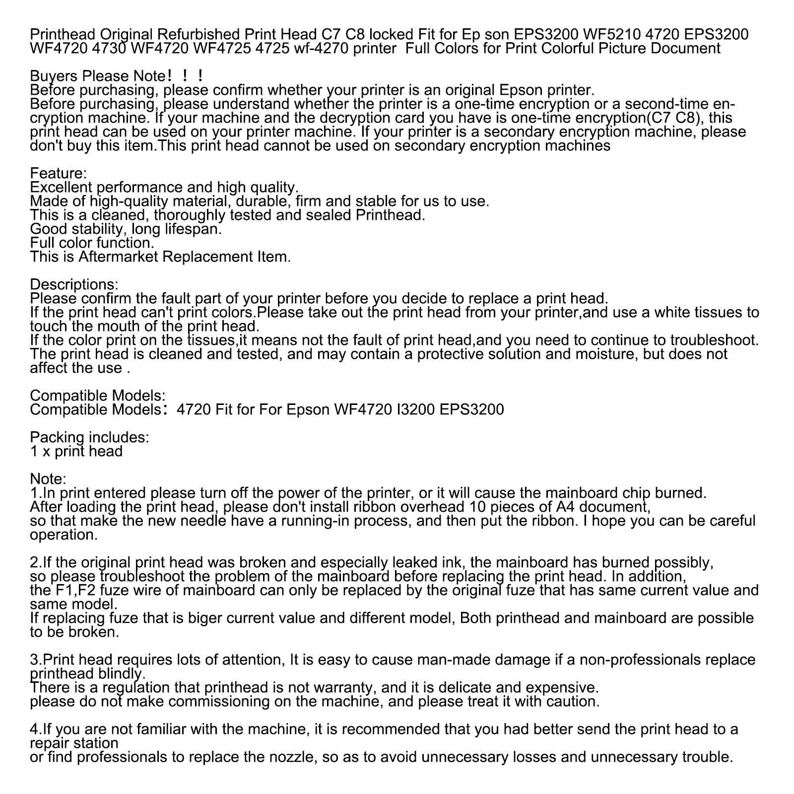 Testina di stampa C7 C8 bloccata per Epson WF4720 4730 I3200 EPS3200 a colori