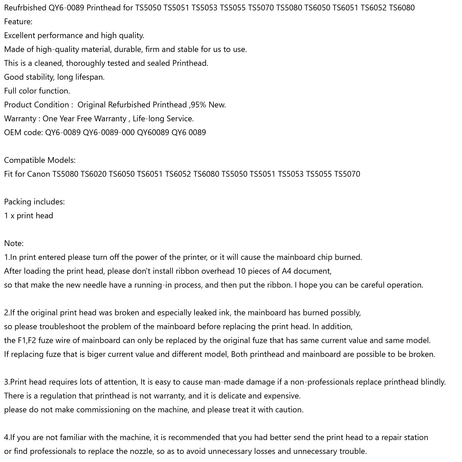 Testina di stampa a colori QY6-0089 per Canon TS5080 6020 6050 6051 TS6052 6080