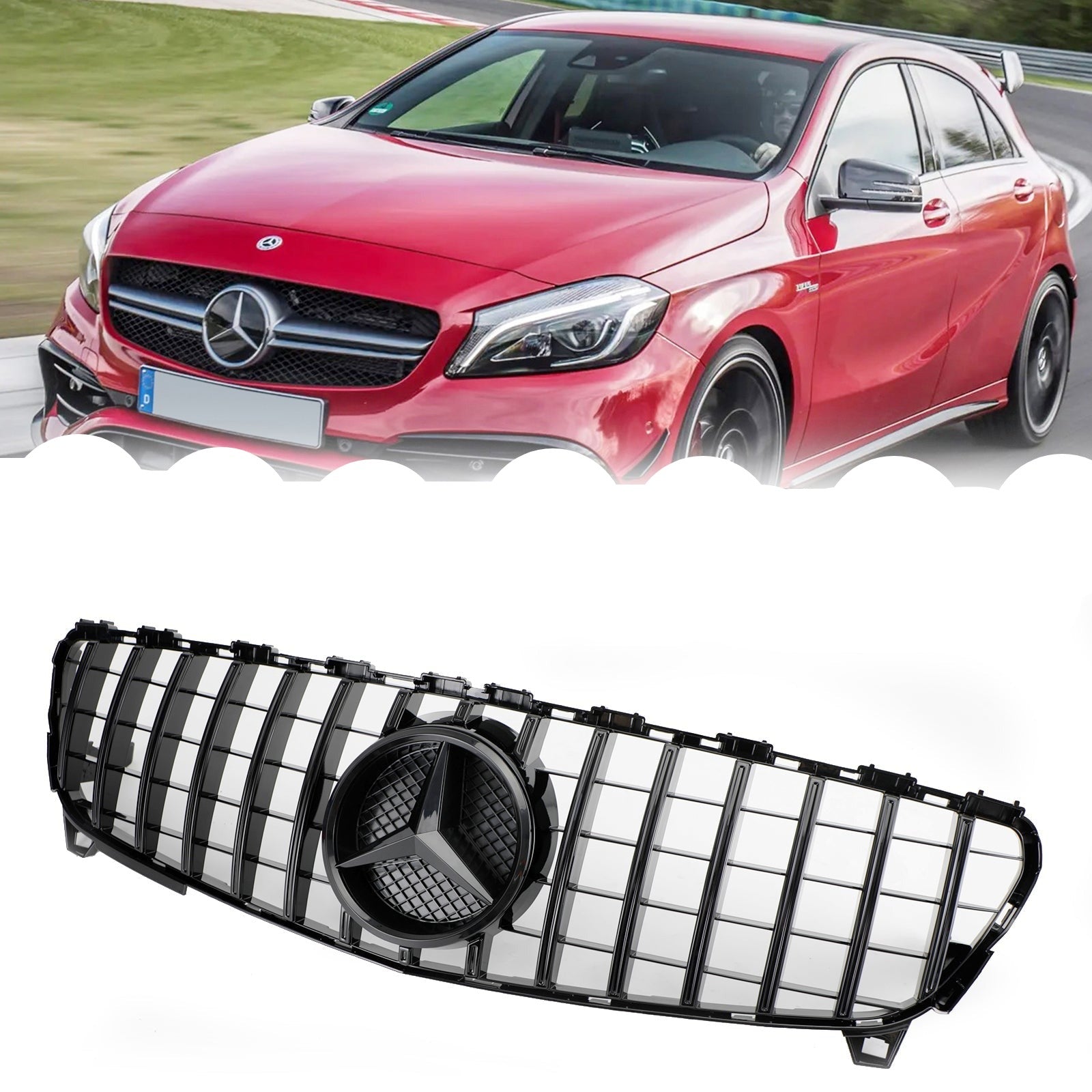 2016-2018 Clase A W176 Rejilla de parachoques delantero estilo Mercedes Benz GTR