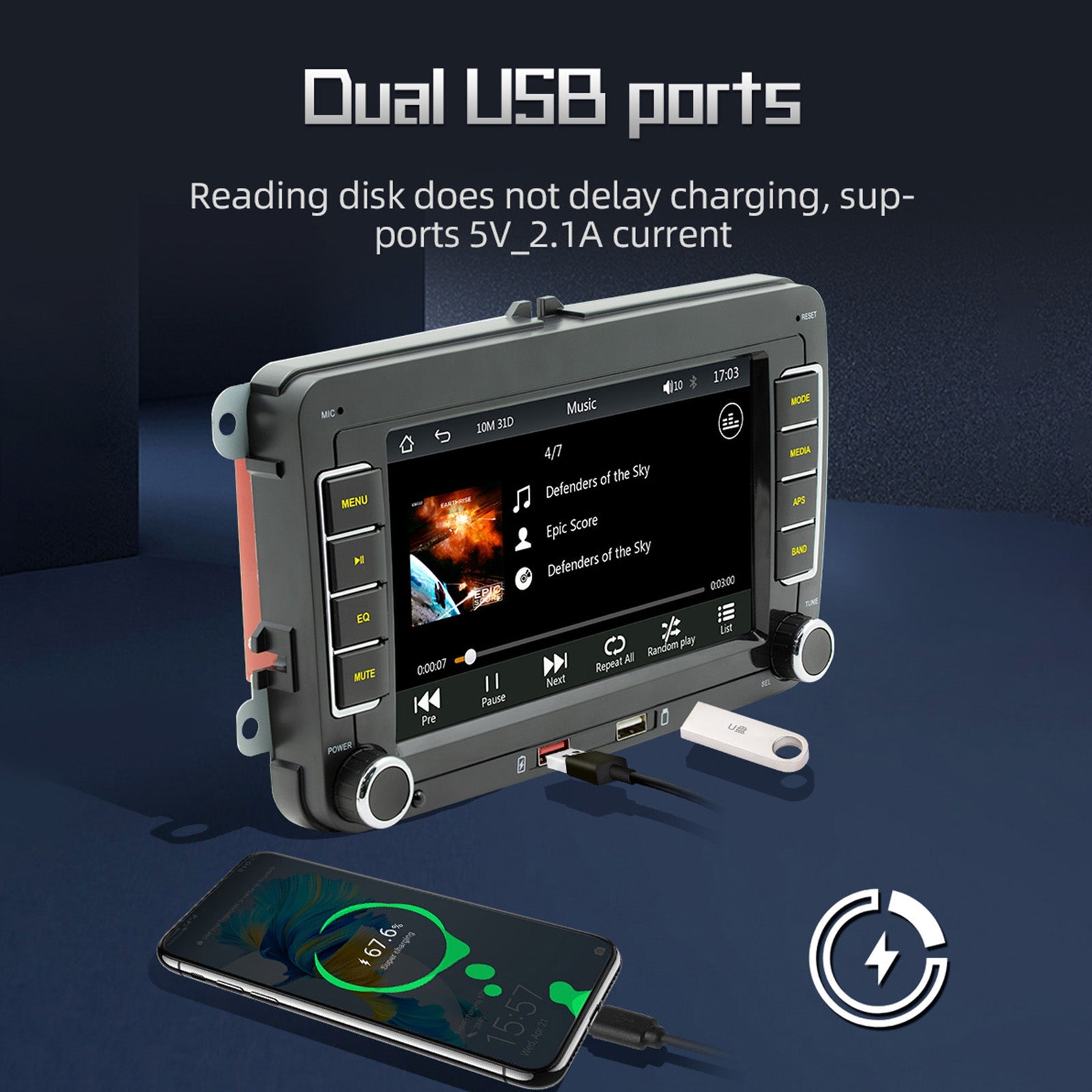 7 "Volkswagen Coche Bluetooth Radio Coche Reproductor MP5 Inalámbrico Carplay + 4 Cámara LED