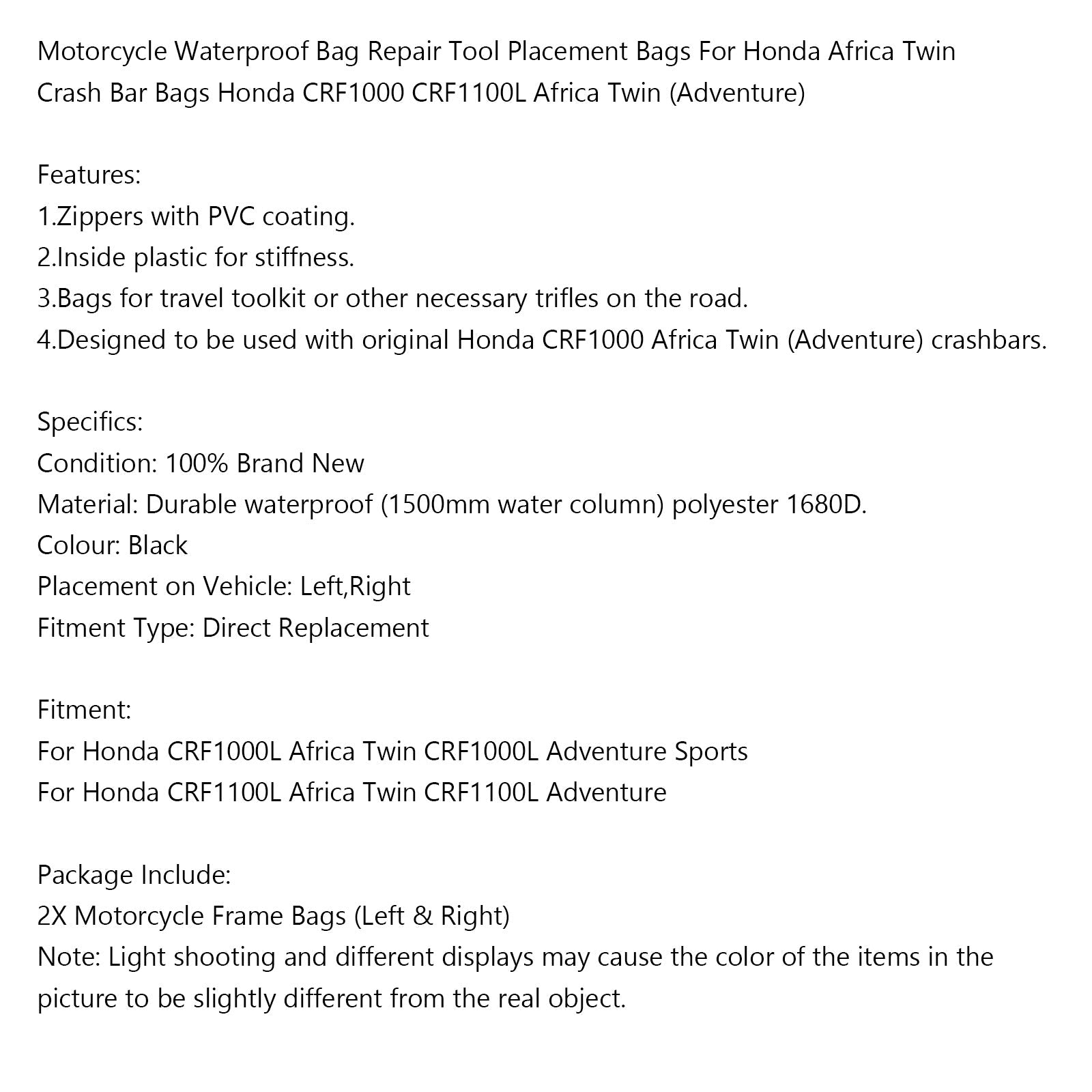 Moottoripyörän vedenpitävien laukkujen korjaustyökalujen sijoituslaukut Honda Africa Twinille