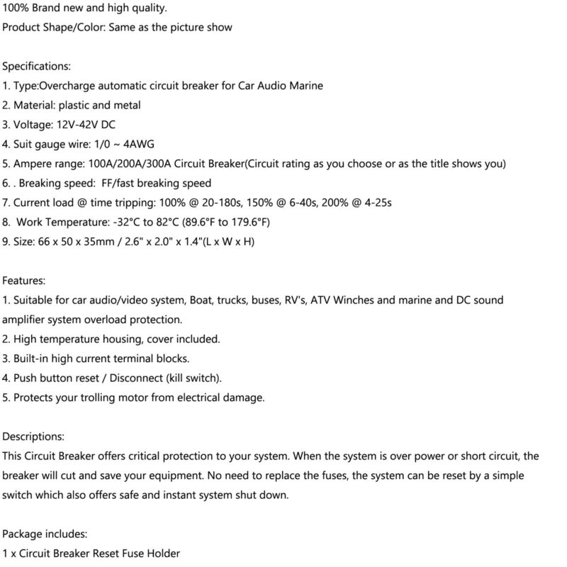 Assicurazione del blocco fusibili con ripristino automatico dell'interruttore automatico audio per auto da 200 A AMP