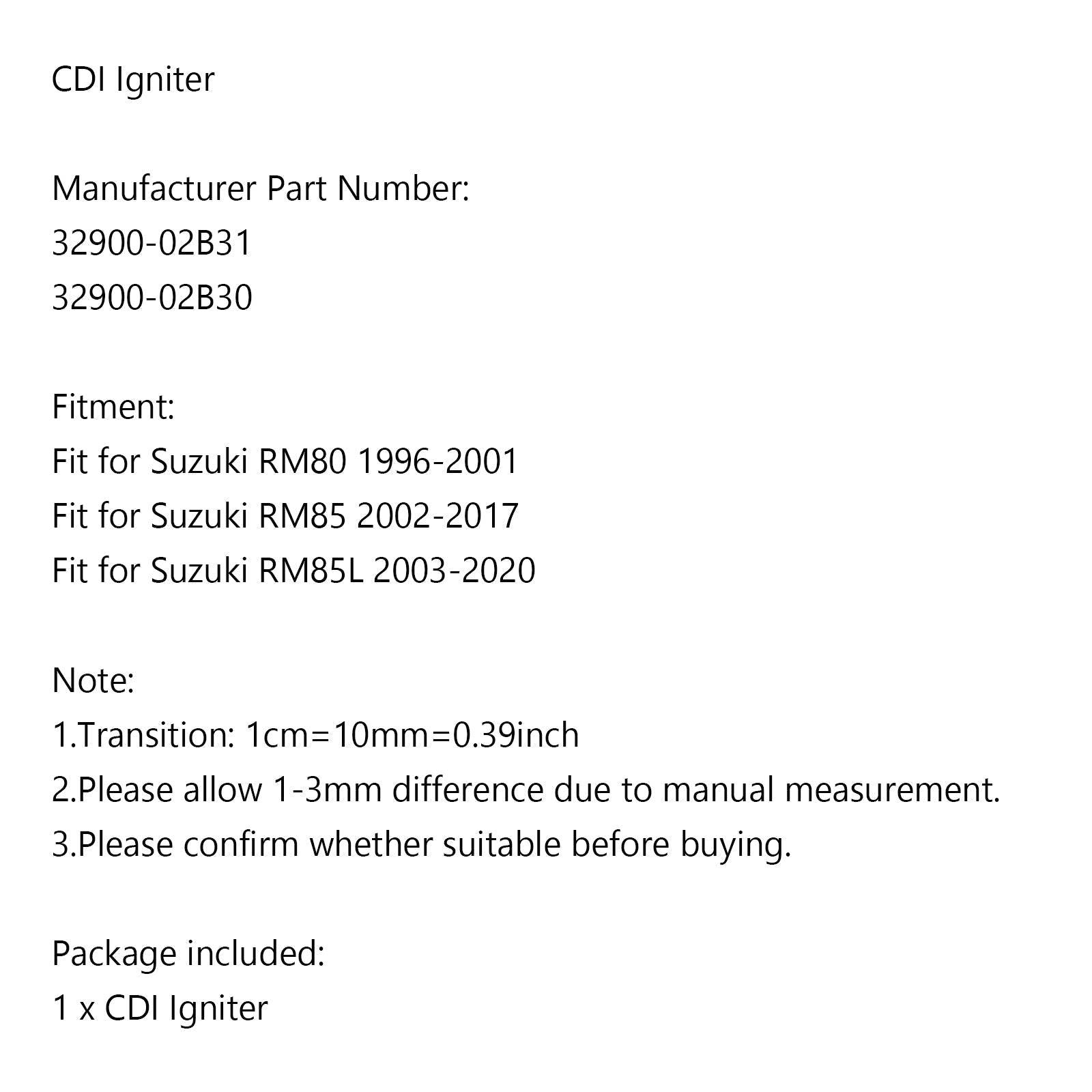 Allumeur CDI pour Suzuki 32900-02B30 32900-02B31 RM80 96-01 RM85 RM85L 03-17