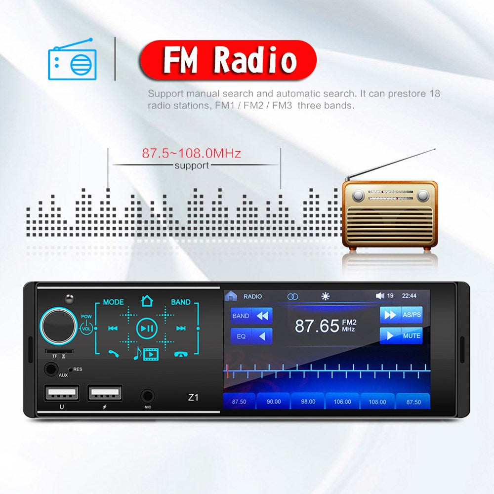 Autoradio Bluetooth à écran tactile simple Din 4 pouces FM + caméra de recul