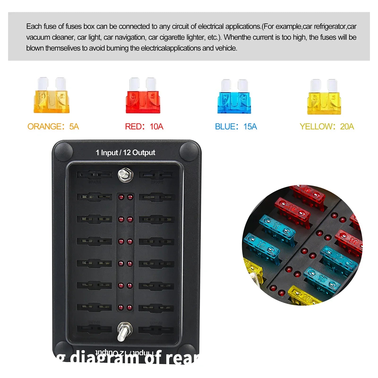 Support de bloc de boîte à fusibles à lame 6 voies/12 voies ATO ATC pour bateau marin de voiture étanche