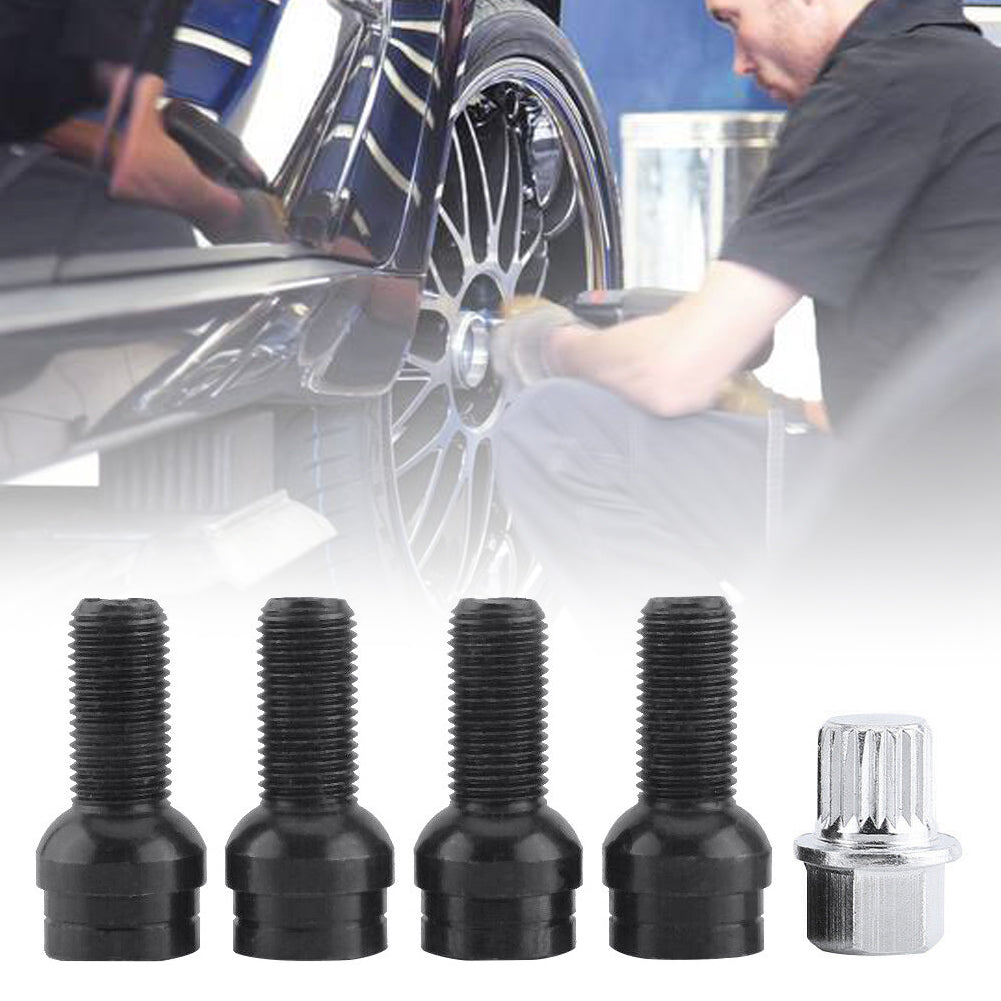 Zestaw 4 + 1 17 mm czarne śruby do kół i nakrętka zabezpieczająca do ogólnego VW Golf Beetle Passat Audi