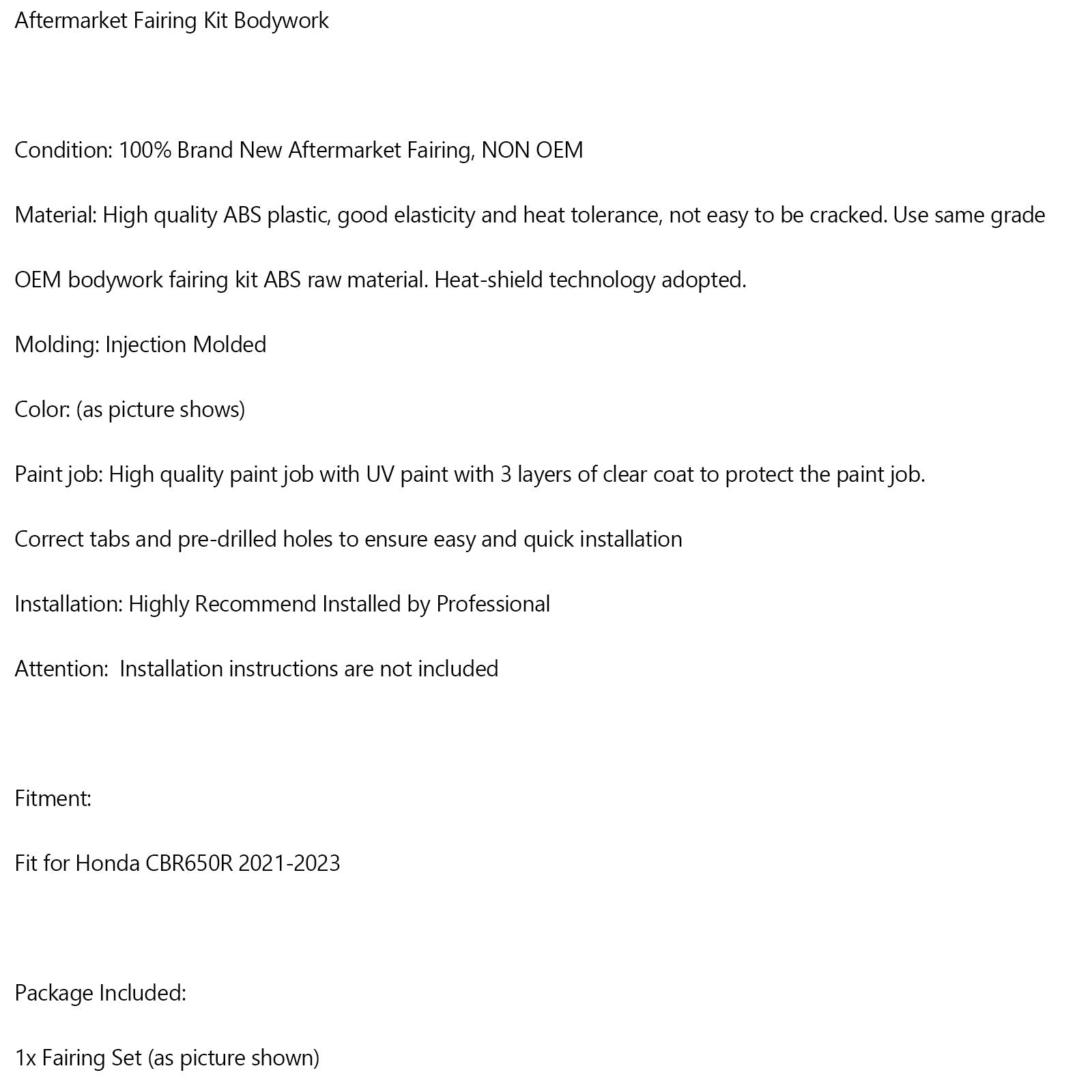 Honda CBR650R 2021-2023 KESKUSKIT KITTÄMINEN PULLISIA INSTILINTI ABS