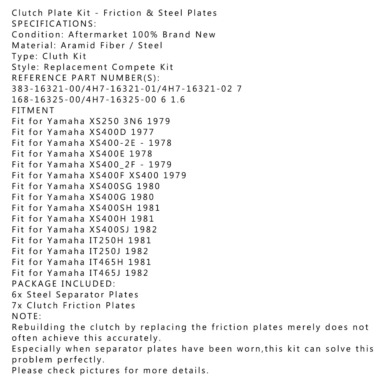 Stalowy zestaw sprzęgła i tarcze cierne do Yamaha XS250 XS400 IT250 IT465 Generic