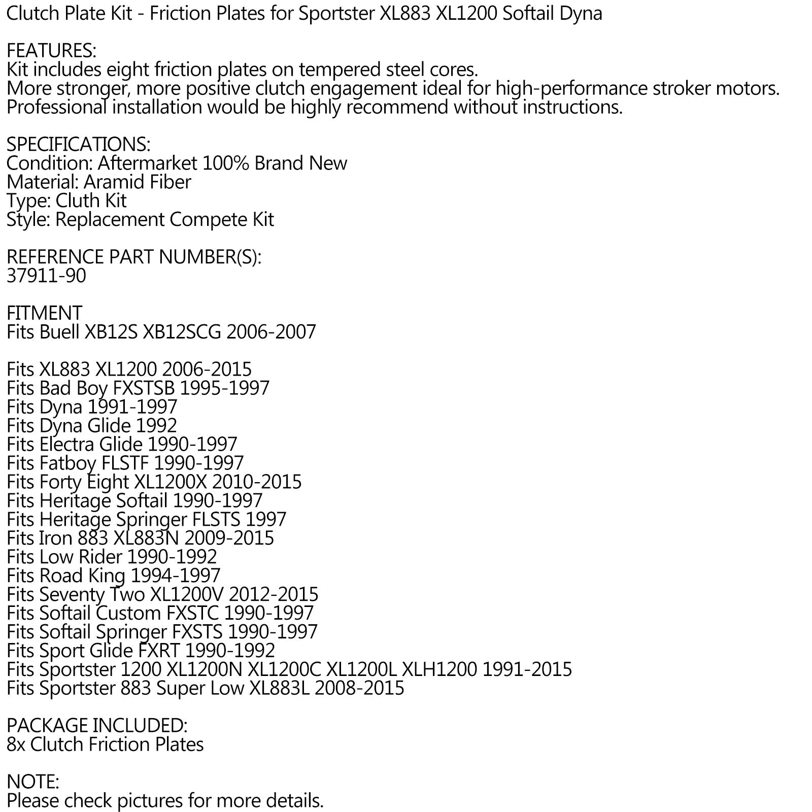 Koppelingsplaatset voor Sportster XL883 XL1200 Softail Dyna Generic