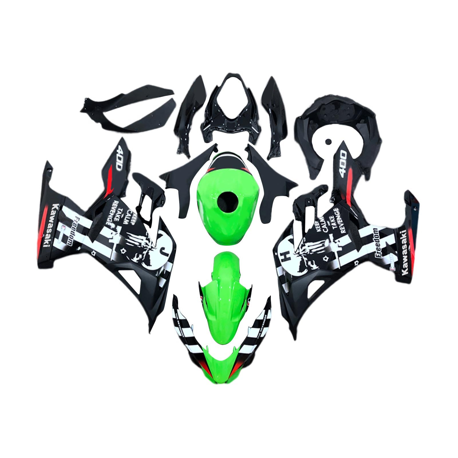 Amotopart kawasaki ex400 ninja400 2018-2023 komplet poštenosti corrier plastični abs