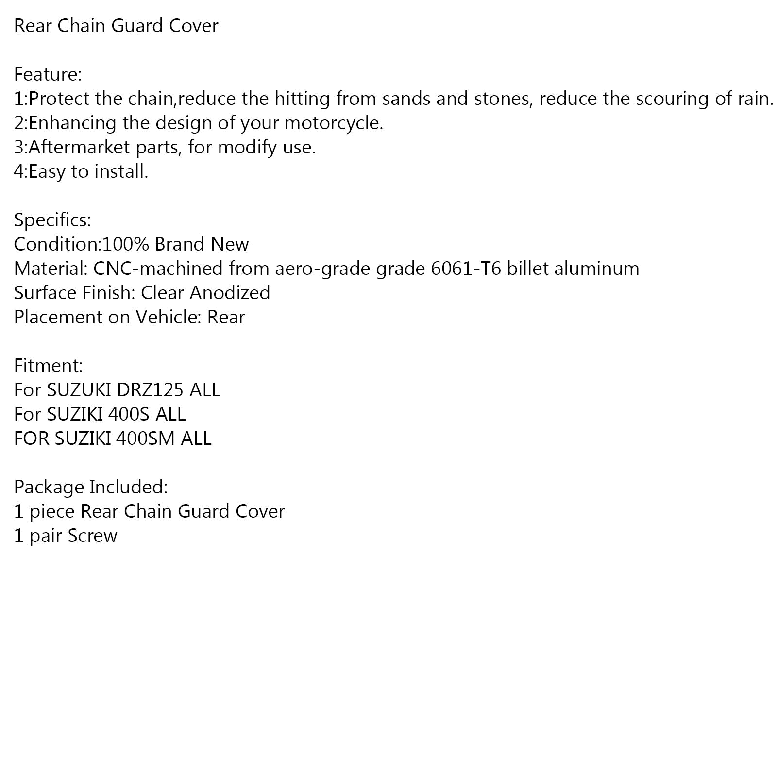 Cobertura de protección de la protección de la cadena trasera trasera del tocho de control de la computadora por computadora para Suzuki DRZ125/400S/400SM Genérico
