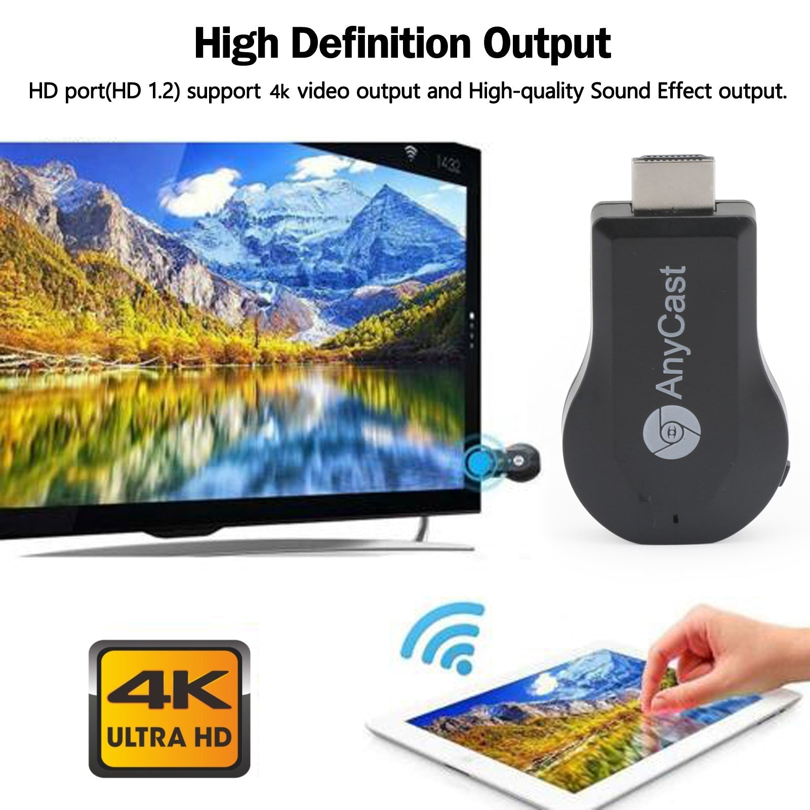 M100 True 4K TV Stick TV Streamer Anycast HDM WiFi Récepteur de dongle sans fil