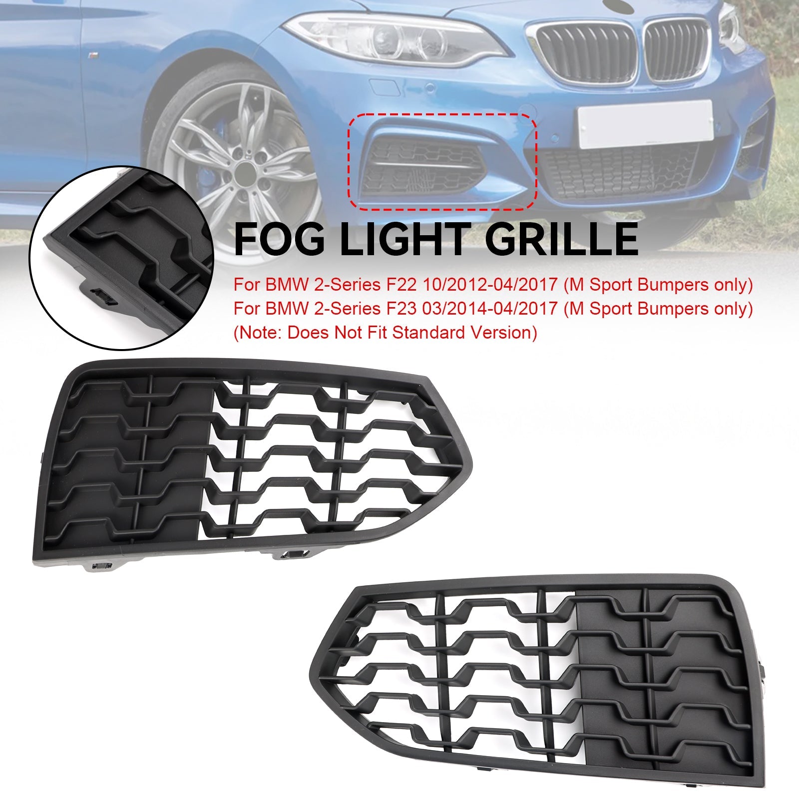 BMW F22 F23 2012-2017 2PCS Pare-chocs avant M Grilles antibrouillard Grill