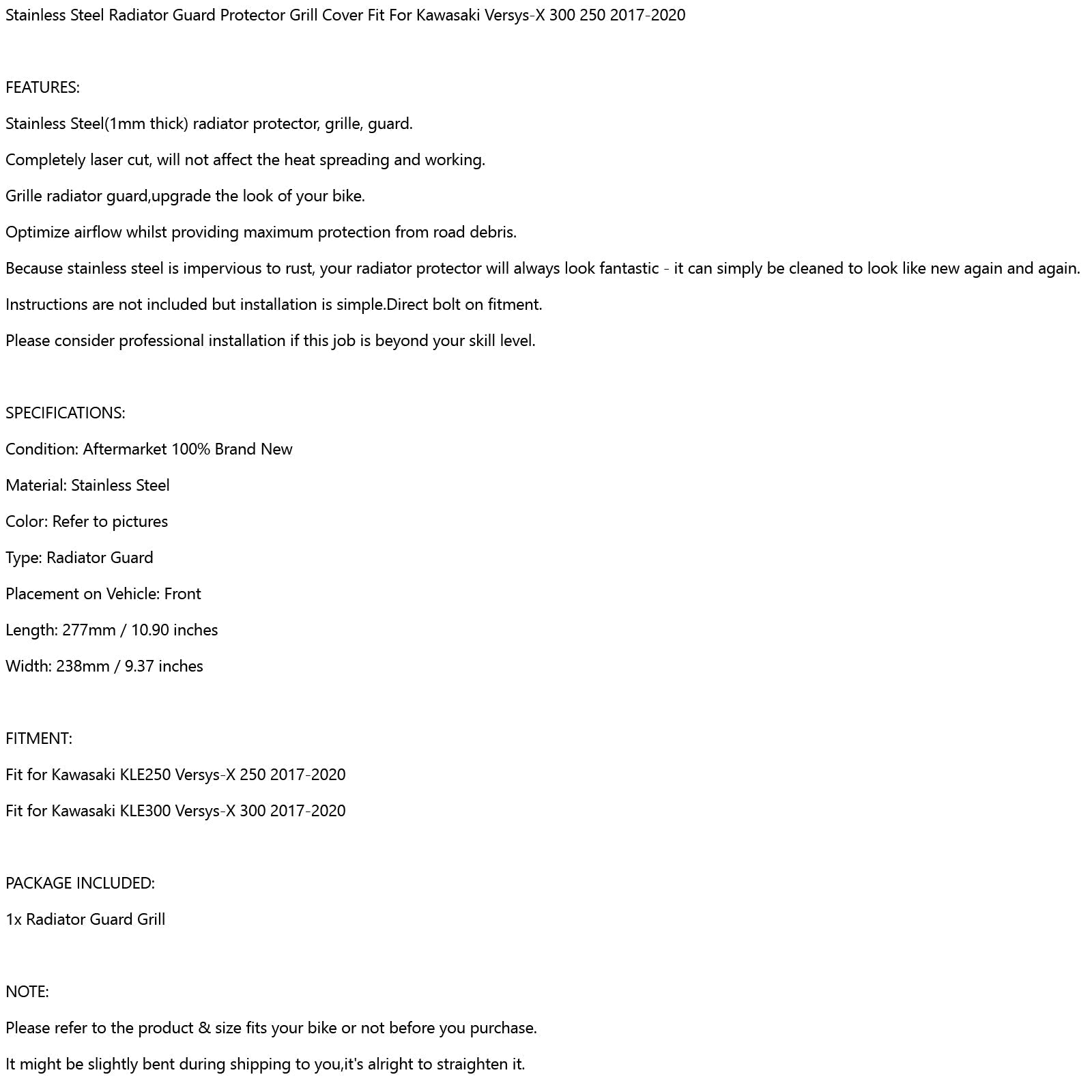 Radiator Guard Beschermrooster voor Kawasaki VERSYS-X 300 KLE300 17-20 Generiek