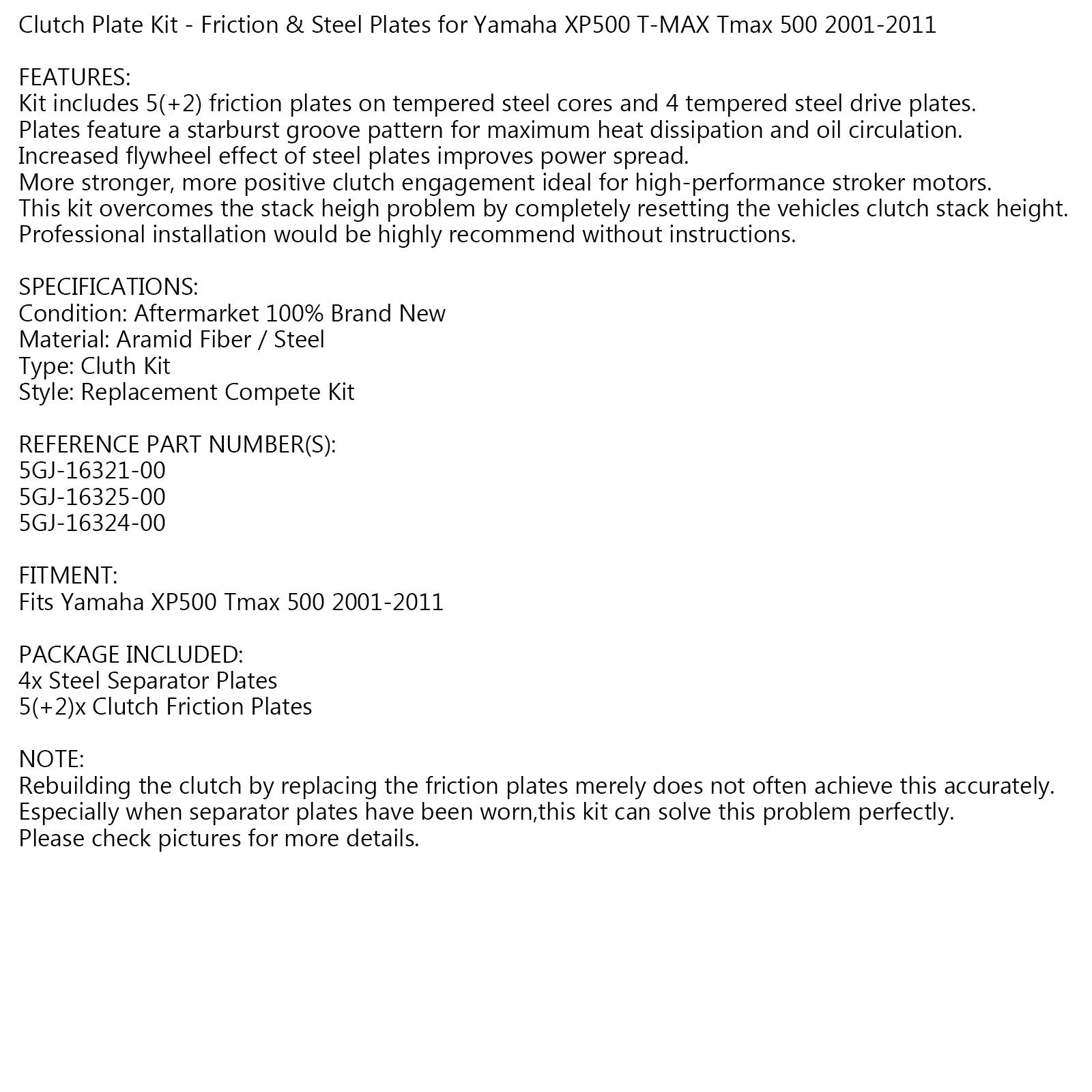 Stalen koppelingsset en wrijvingsschijven voor Yamaha XP500 T-MAX Tmax 500 2001-2011 Generiek