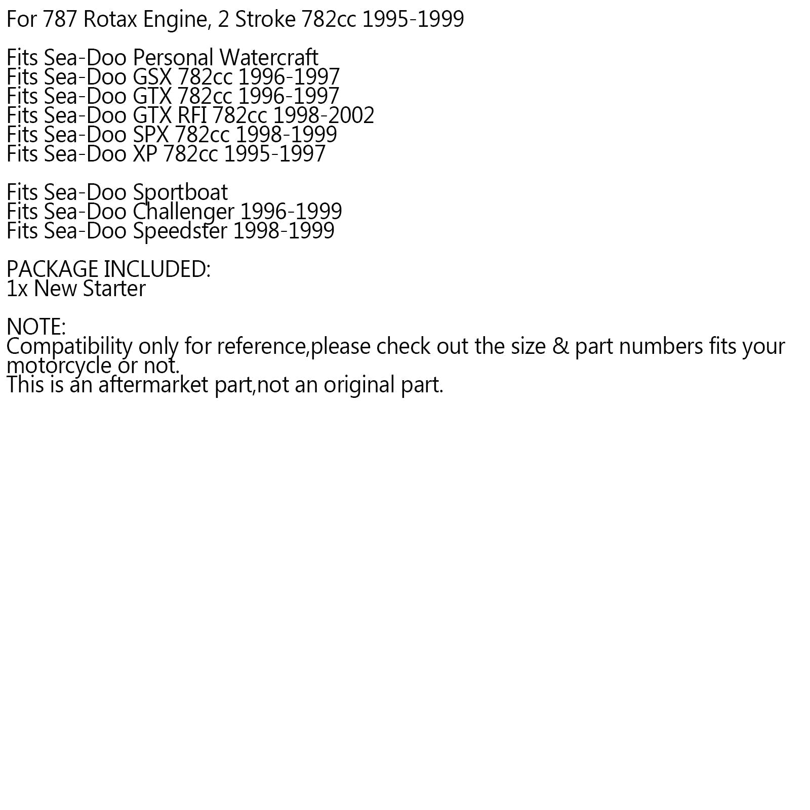 Starttimoottori Seadoo 800 GTX GSX XP SPX 95-02 782cc 278001301 278000576 278001038 Generic