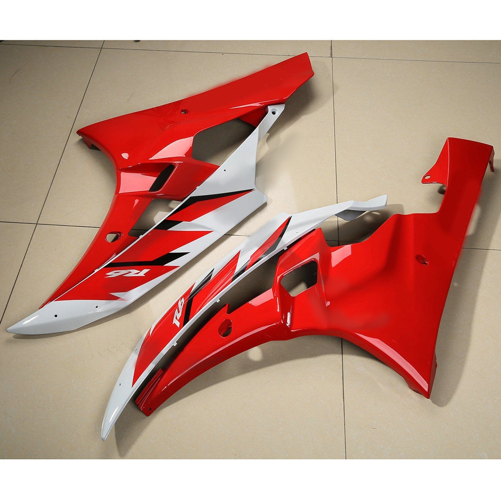 Amotopart Kit de carénage pour Yamaha YZF R6 YZF-R6 2006-2007 Rouge Blanc Générique