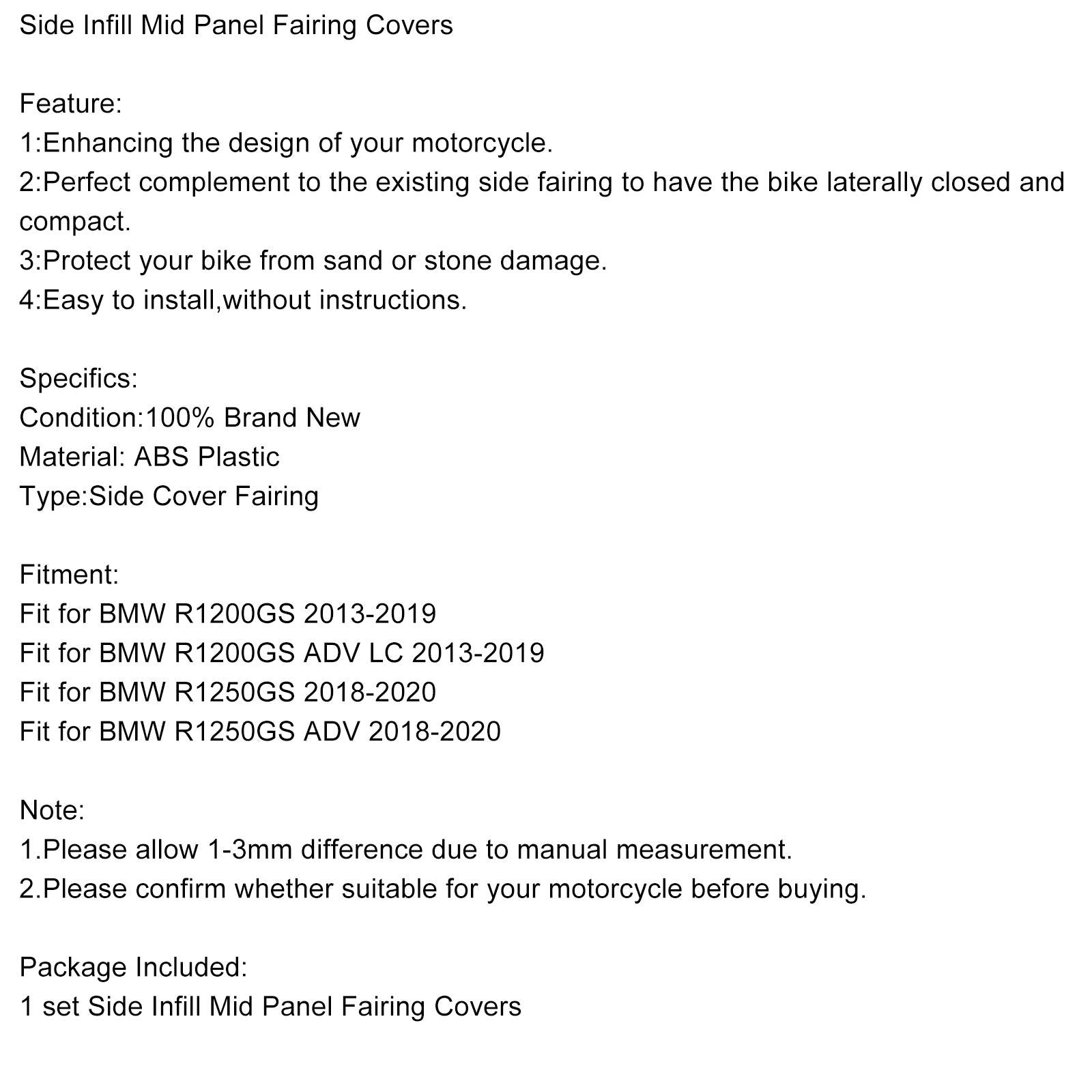 Sivuttainen täyttövälitautepaneelin kansi BMW R1200GS/ADV LC R1250GS/Generic ADV