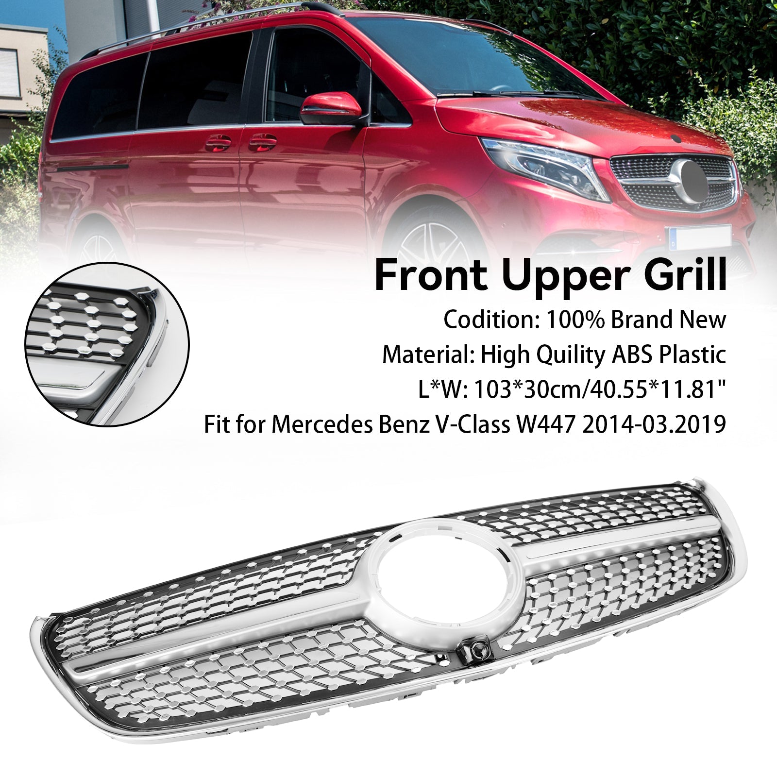 Mercedes Benz Classe V W447 2014-03.2019 Grille de calandre supérieure avant diamant