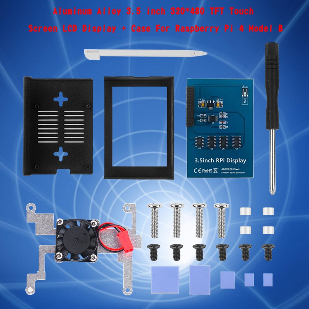 Ohišje iz aluminijeve zlitine s 3,5 -palčnim zaslonom + LCD zaslon za Raspberry Pi 4 Model B