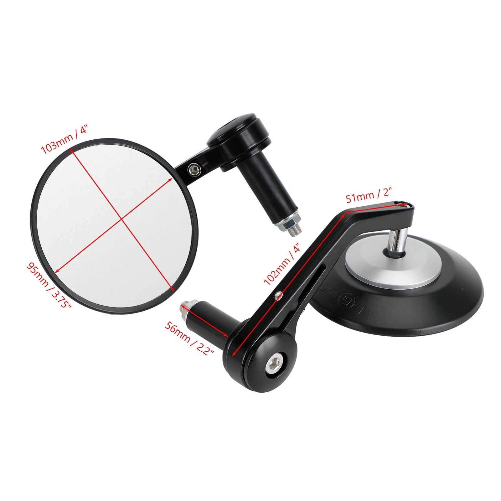 Para niestandardowych lusterek końcowych kierownicy o średnicy 22 mm i przeciwodblaskowych, okrągłych, czarnych kęsów o średnicy 4 cali