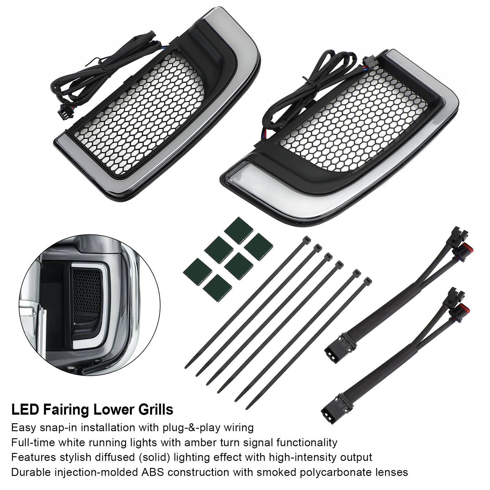 LED Tracer Lower Grids Lower Grids Lights voor elektra flh/t road glide generiek