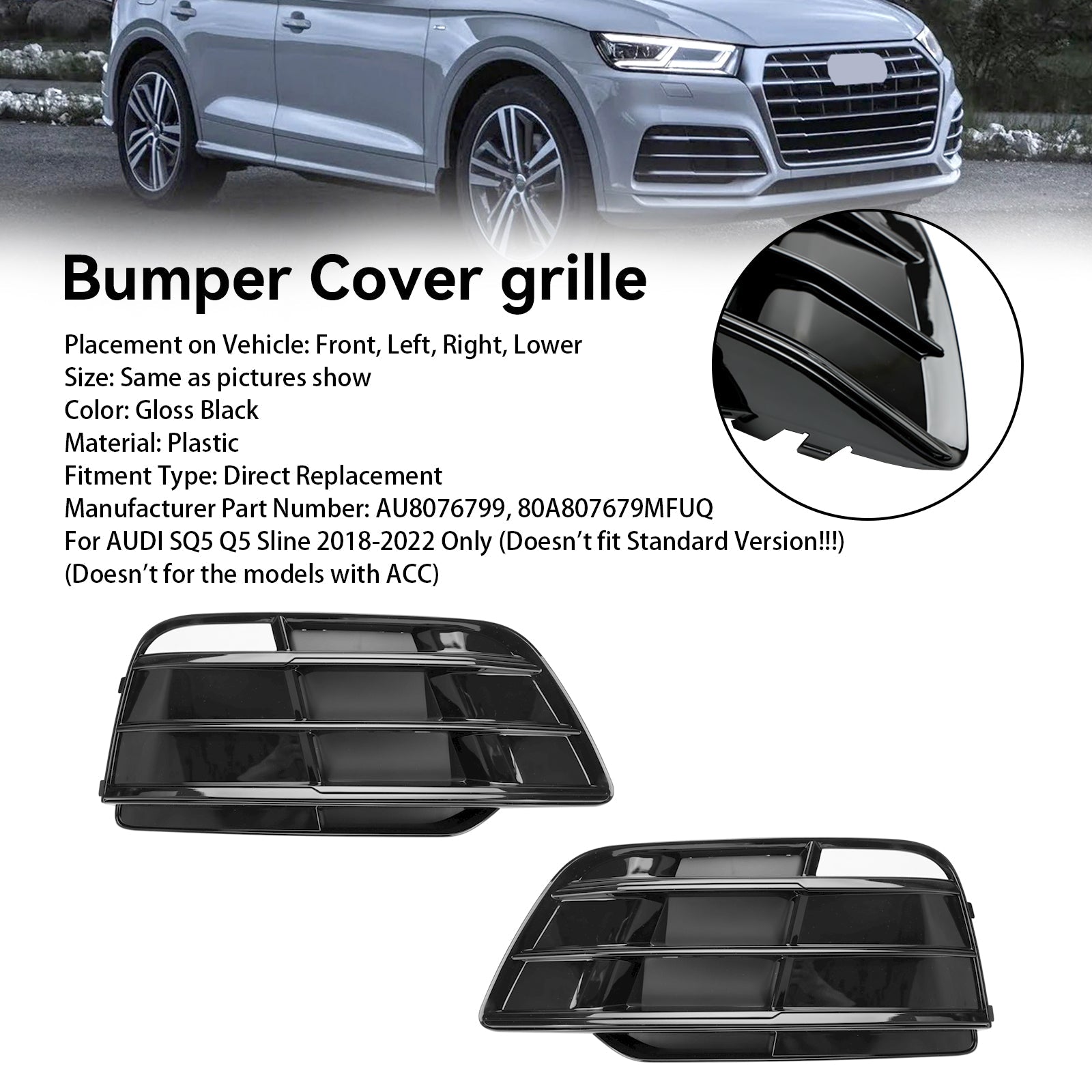 Griglia paraurti anteriore Audi Q5 SQ5 pre-restyling 2018-2022 80A807679MRU6