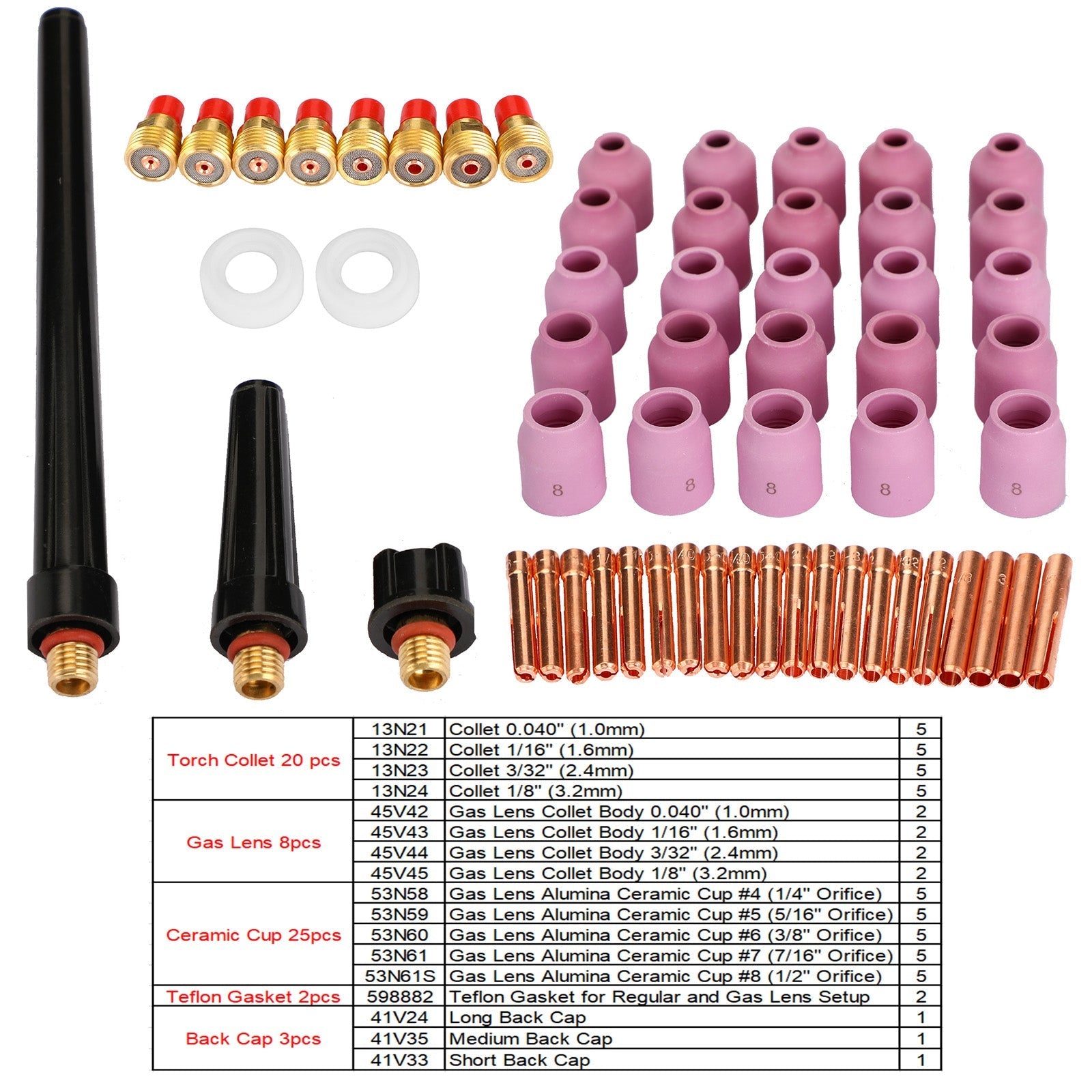 58 szt. Palnik spawalniczy Tig Stubby Soczewka gazowa Zestaw kubków eksploatacyjnych do Wp-9/20/25