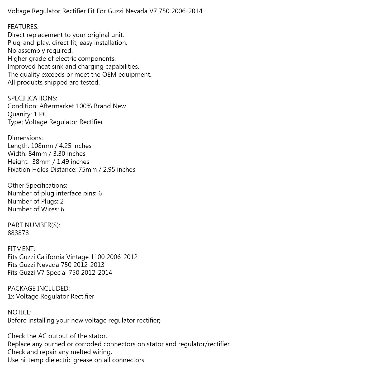 Regulator napenjalnega usmernika za motocikel Guzzi V7 Special Nevada 750 12-14 GU883878