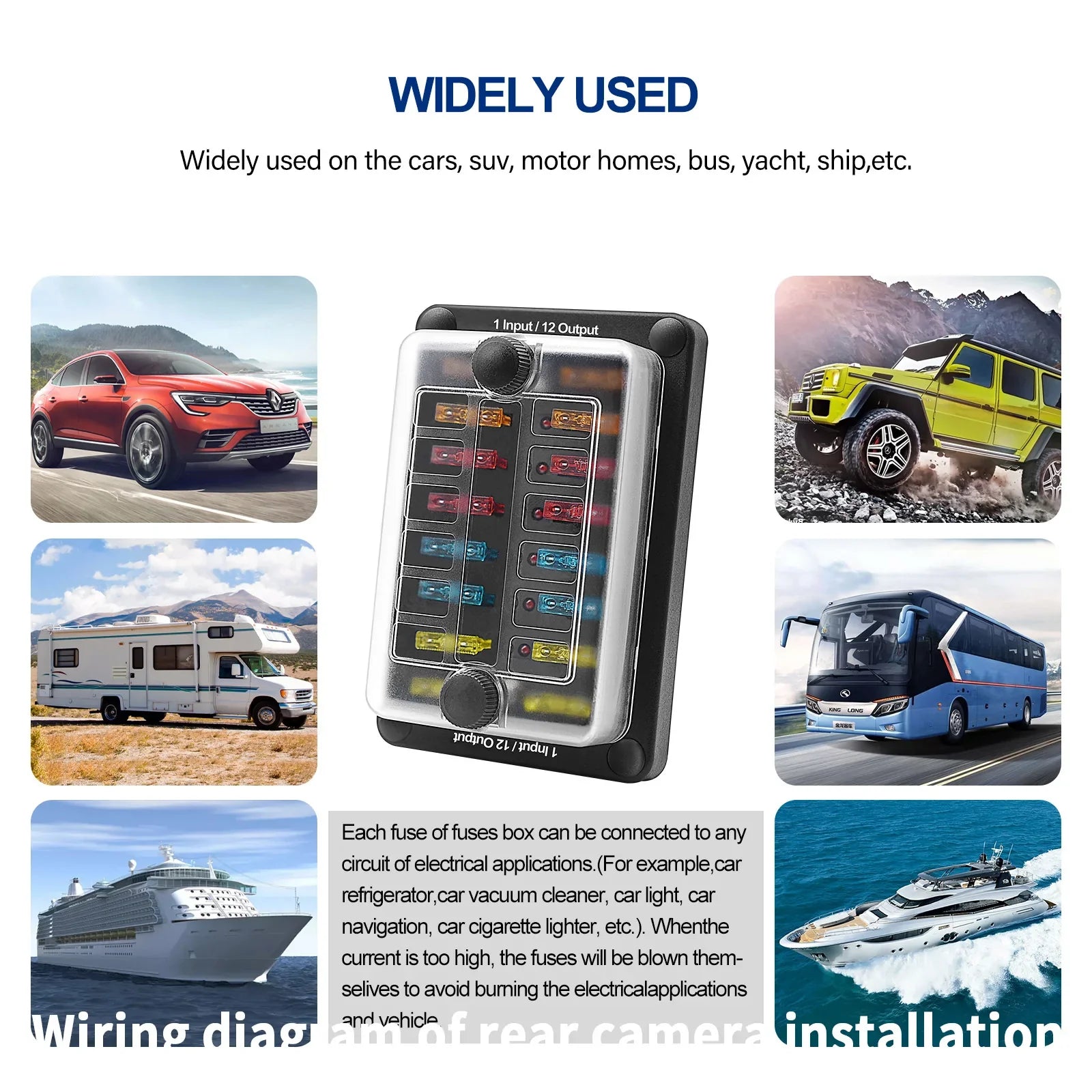 Support de bloc de boîte à fusibles à lame 6 voies/12 voies ATO ATC pour bateau marin de voiture étanche