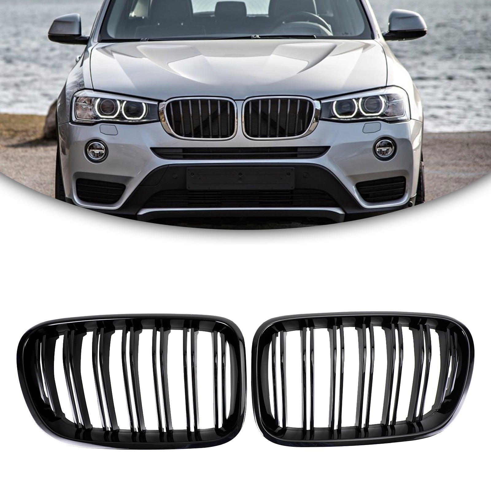 2011-2014 BMW X3 F25 Dual Line glanzend zwart voorbumperrooster