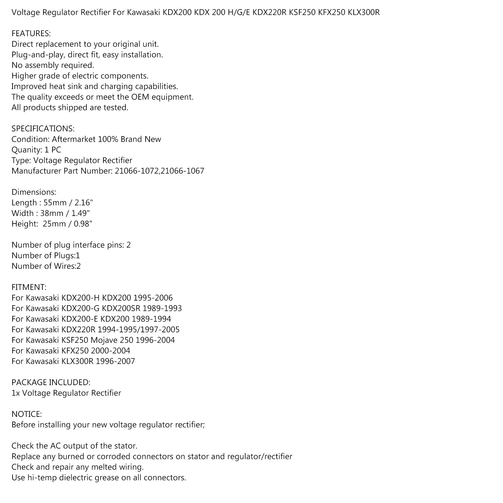 Prostownik regulatora napięcia dla Kawasaki KDX200H KDX200G KDX200E KDX220R 89-07