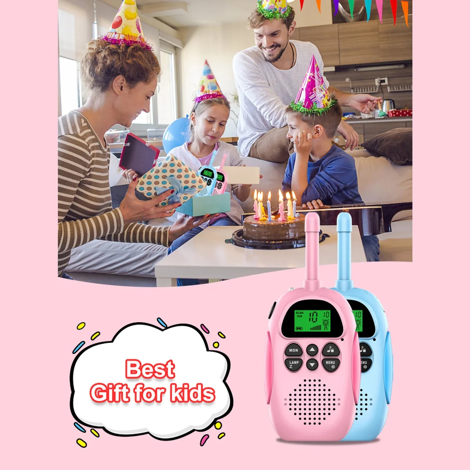 Pack de 2 Talkies-walkies Enfants - Portée 3 km - 22 Canaux - Lampe de Poche - Rechargeable